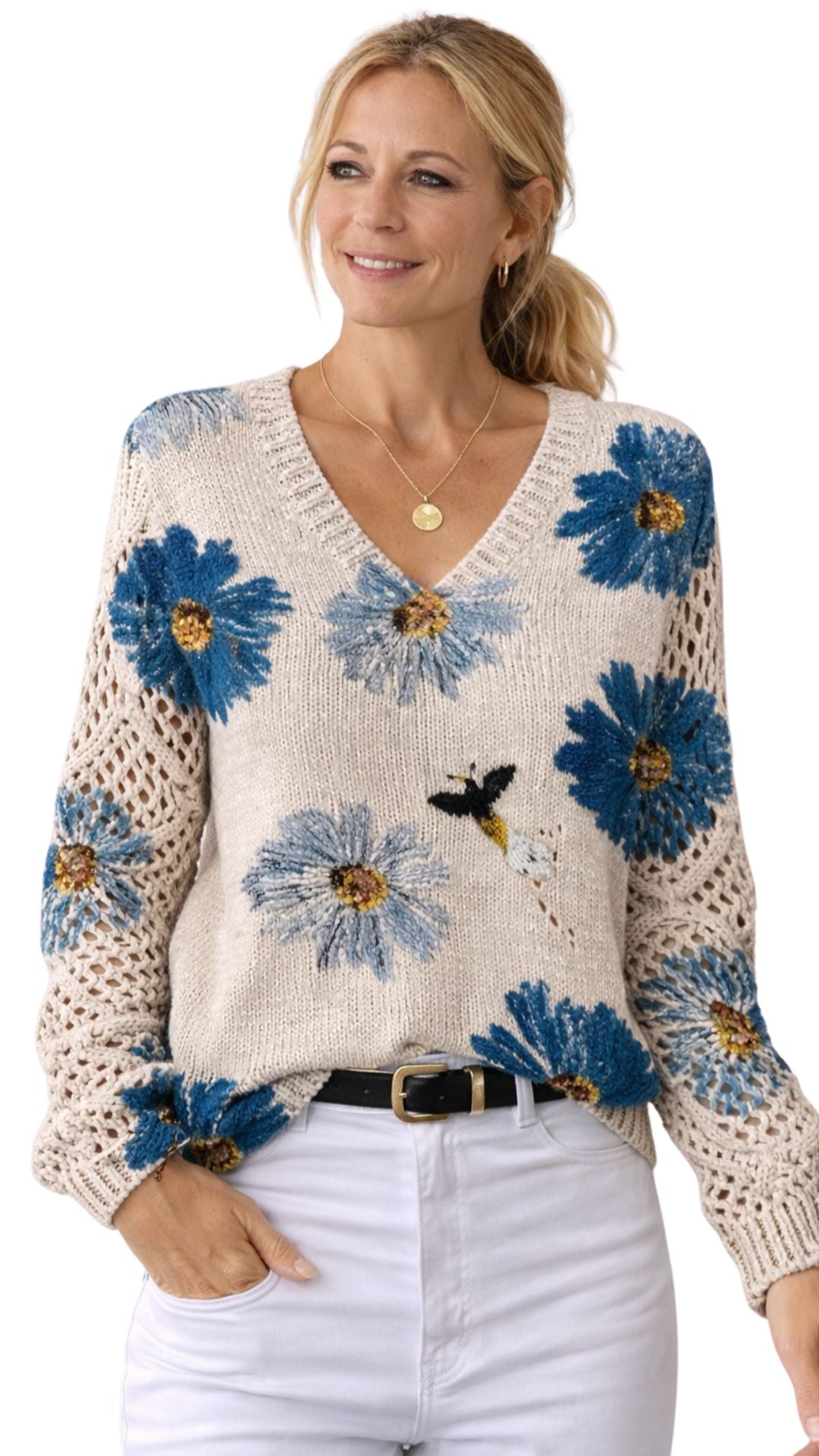 Marianne | Floral V-Neck Knit Sweater for Women