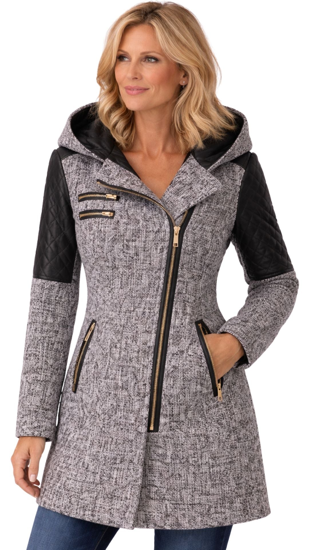 Victoria | Hooded Zip-Front Long Jacket for Women